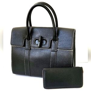 American Bee Women's Large Black Vegan Leather HandBag Crossbody with Wallet